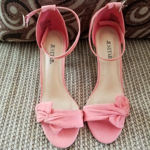 Pink bow ankle strap heels